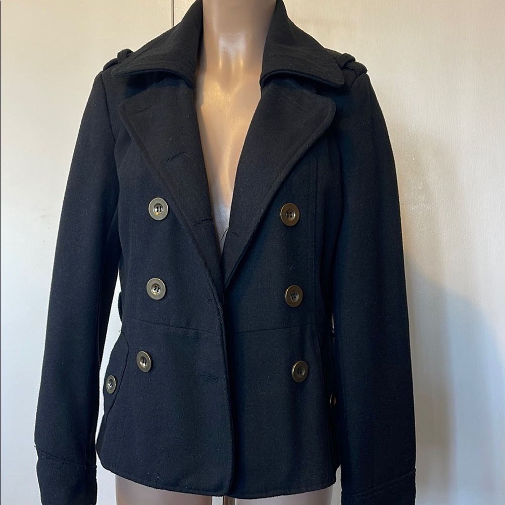 OUTER EDGE  Wool Classic Black Double-Breasted w Pockets  size M womens  Peacoat